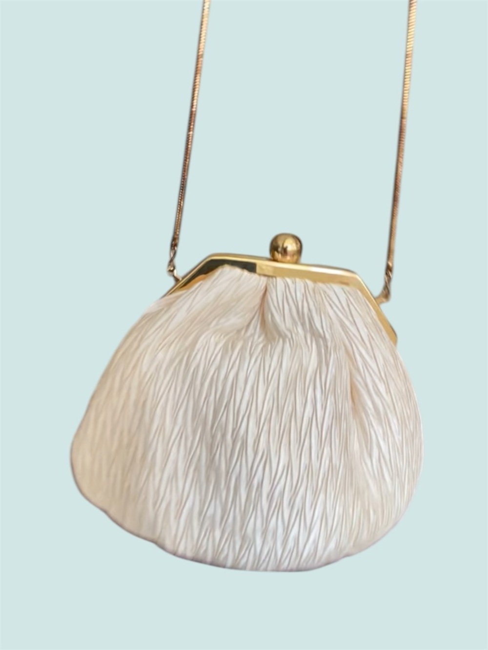 Vintage Classic Ivory Textured Kiss-Lock Crossbody Clutch Bag / ✨ Wedding / Prom